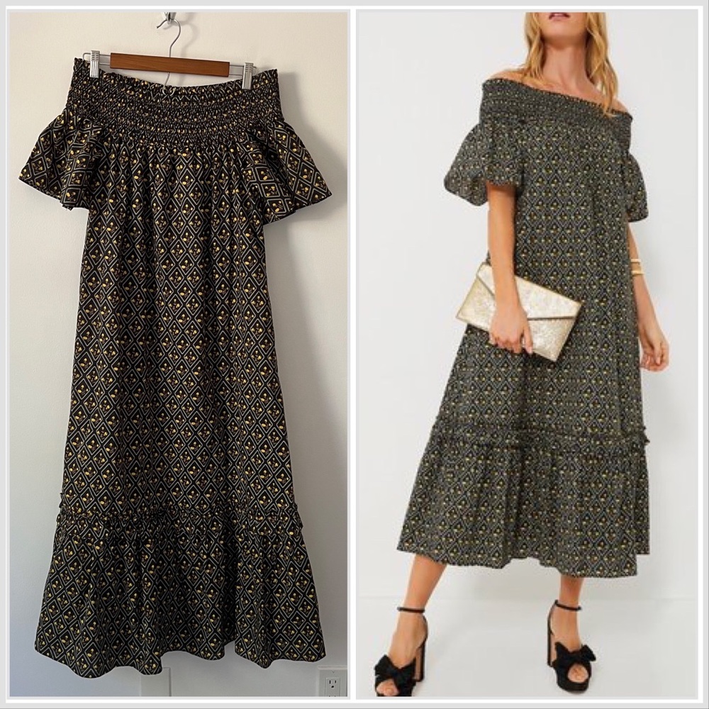 Hyacinth House Capri Off The Shoulder Black Yellow Floral midi dress